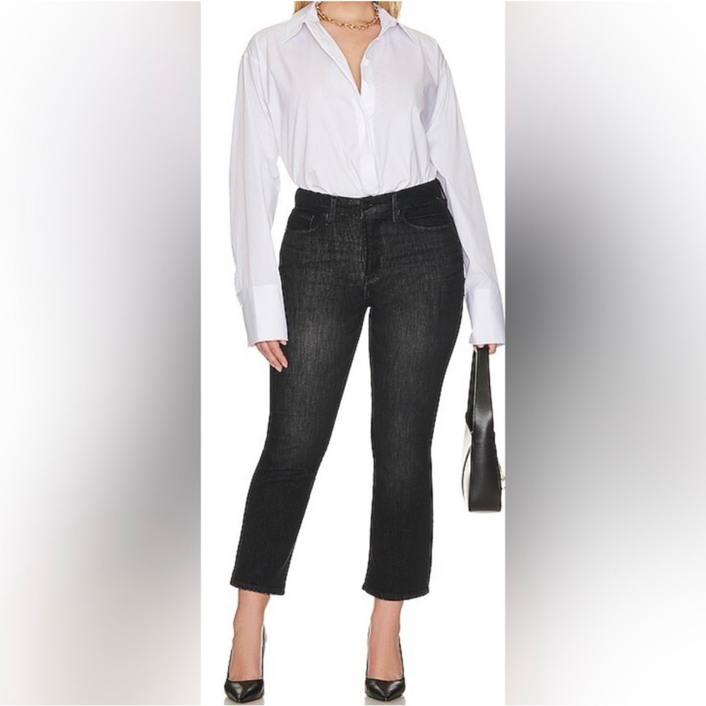 Good American Good‎ Legs Cropped Mini Boot Cut Jeans in Black218 Size 14/32 NWT